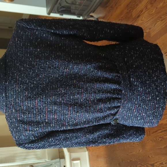 Lafayette 148 Blue Nubby Metallic thread Chic Tweed career Blazer Jacket sz 8 - Picture 4 of 10